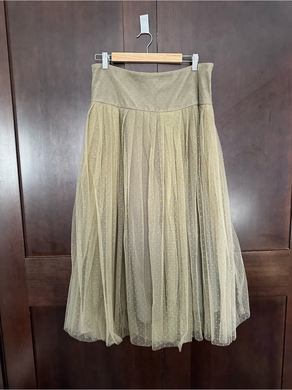 Milano Olive Tulle Midi Skirt with Polka Dot Overlay